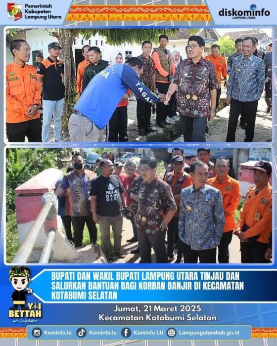 Bupati Lampung Utara Tinjau dan Salurkan Bantuan bagi Korban Banjir di Kecamatan Kotabumi Selatan